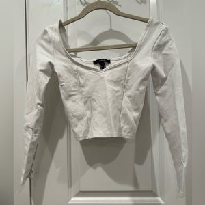 Forever 21 White Cropped Long Sleeve Top size XS